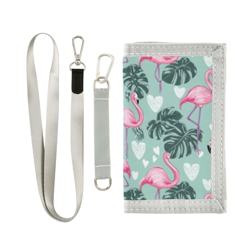 Wusikd Flamingo Kids Wallet for Boys Girls Leaves Pink Toddler Trifold Wallet Novelty Wallet for Teens Women Men