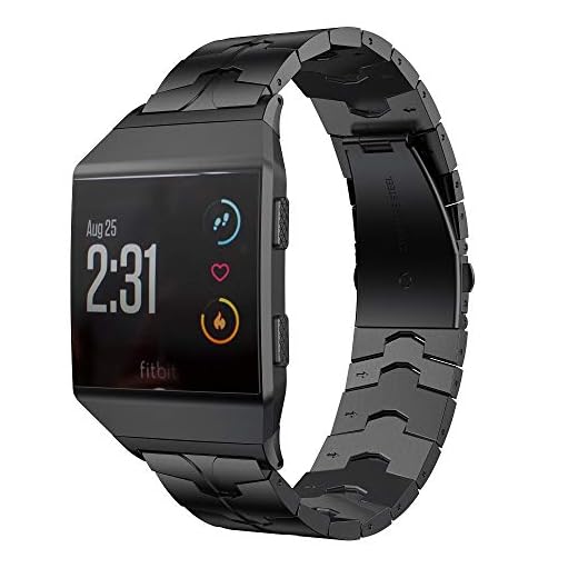 RABUZI Band Compatible for Fitbit Ionic Band,Enamel Process Stainless Steel Metal Accessory Metal Watch Strap Compatible Fitbit Ionic Smartwatch,Black Enamel process