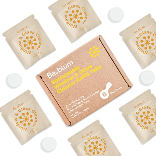 Be.blum Window & Glass Cleaner Refill – 6 Natural Effervescent Tablets | Eco-Friendly, Plastic-Free, Streak-Free Formula | Makes 6 x 16.9 fl oz