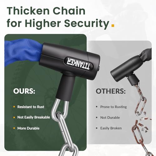 Image of Titanker Bike Chain Lock with Keys, 3.3 Feet Security Heavy Duty Anti-Theft Bicycle Chain Locks for Bike, Motorcycle, Bicycle, Door, Gate, Fence, Grill (6mm, 8mm, 10mm Thick Chain)