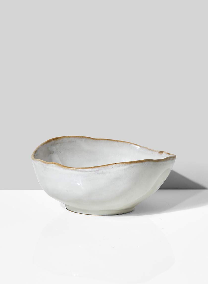 Serene Spaces Living Large Free-Form Edge Glazed Ceramic Bowl, Set of 4, Centerpiece for Vintage Weddings, Events, Measures 6