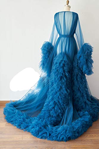 Image of BATHGOWN Sexy Illusion Long Lingerie Tulle Robe Nightgown Bathrobe Sleepwear Bridal Robe Wedding Scarf