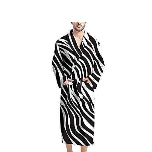 Poceacles Warm Plush Men's Bathrobes Aztec Tribe Style Pajama Shawl Robes with Tie Belt V-neck Sleepwear Nightgown