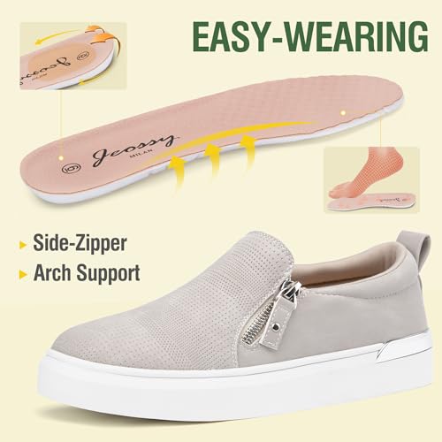 Image of Jeossy Women's Slip On Shoes Casual Fashion Sneakers 8010 Arch Support Loafers for Women with Zipper