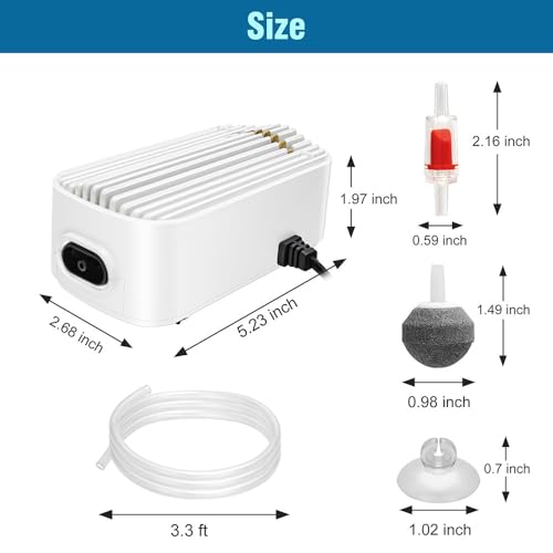 Image of Quiet Aquarium Air Pump 4.5W Fish Tank Oxygen Aerator Pump with Air Stone Airline Tubing Check Valve Aquarium Bubbler for 20-70 Gallon Fish Tanks