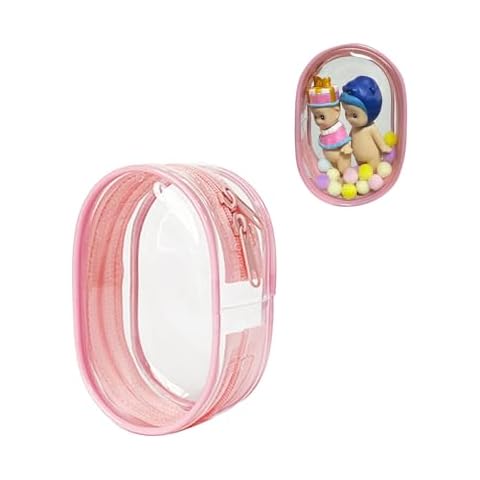 Clear Figure Display Bag with Keychain for Sonny Doll, Mystery Box Mini Figures Carrying Case Bag Pouch Keychain Charms for Collectibles (Baby Pink, Oval) Cover