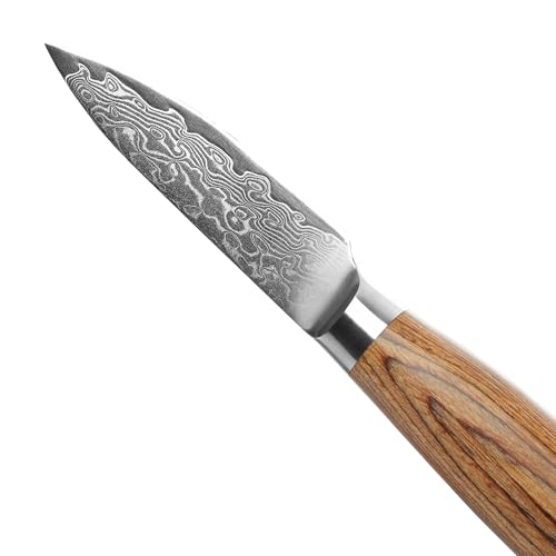 Foto von Wakoli EDIB Pro Officemesser aus echtem Damaststahl (VG10 Kern) 8 cm Klinge – Scharf und handlich – Kleines Küchenmesser, Obstmesser & Gemüsemesser – Damastmesser mit Pakkaholzgriff in Geschenkbox