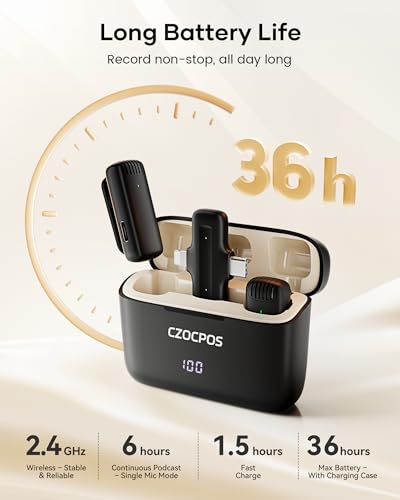 Image of Wireless Lavalier Microphone for iPhone iPad Android with Charging Case,Lapel Mic with Noise Reduction,36H Battery Life, 135ft Range, Mini Microphone for Video Recording,YouTube,Vlog,Live Streaming