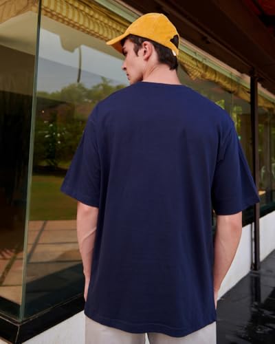 Image of Bewakoof Men's Cotton Typography Oversized Fit Half Sleeve Round Neck T-Shirt | Casual Wear | Street Wear | Oversized t Shirt for Men Cotton | Baggy