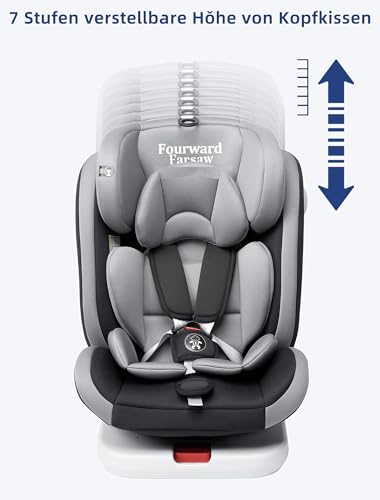 Fourward Baby Autositz Kindersitz 360°drehbar mit ISOFIX und Ruheposition, 40-150 cm / 0-12 Year / 9-36KG, 5-Punkt-Sicherheitsgurt, Kinderautositz, ECE R129