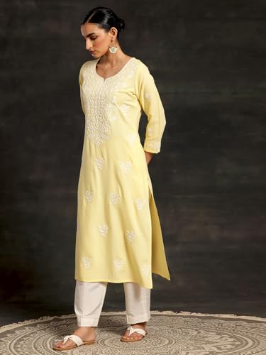 Image of Libas Womens Embroidered Viscose Straight Kurta for Women | Ethnic wear | Bridal Suit | Wedding Dress | Occasion wear