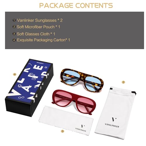 Image of VANLINKER Oversized Retro Aviator Sunglasses for Women Men Chic 70s Vintage Style Trendy 2026 Chunky Sun Glasses VL9865