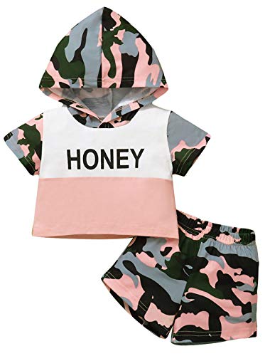 Baby Boys Girls 2pcs Outfit Camo Hooded T-Shirt Tops + Shorts Set 6Y