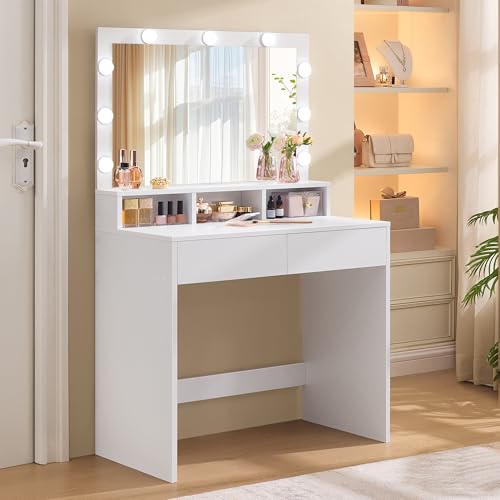 VASAGLE Schminktisch, mit LED-Beleuchtung, einstellbare Helligkeit, Frisiertisch mit Spiegel,...
