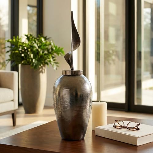 Tall Sculptural Metal Vase with Lid for Living Room and