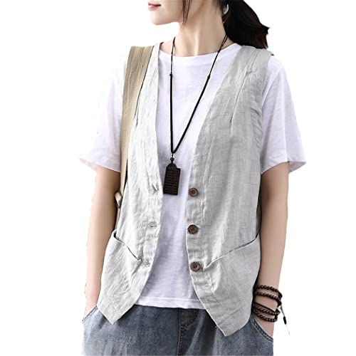 Veste sans manches femme chic gris gilet boutonné décontracté taille M vintage