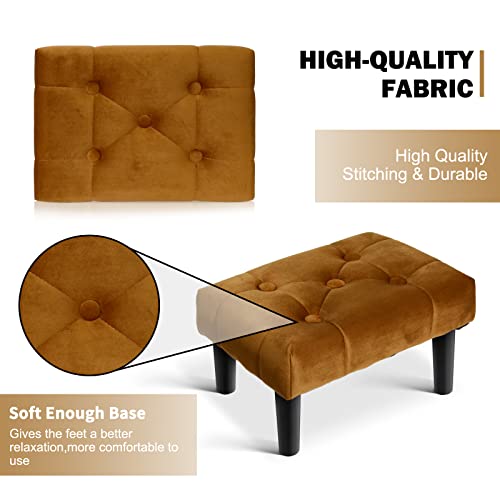 Image of HOUCHICS Small Footstool Ottoman,Velvet Soft Footrest Ottoman with Wood Legs,Sofa Footrest Extra Seating for Living Room Entryway Office(Coffee 2PACK)