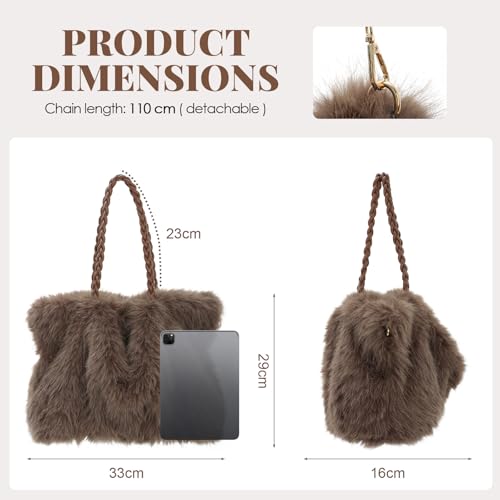 Emprier Fluffy Faux Fur Underarm Bags for Women Fuzzy Tote Handbag Plush Shoulder Purses2