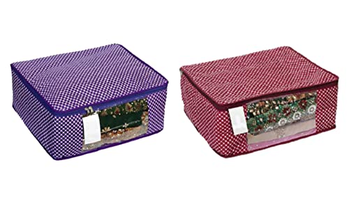 Image of Set Cover|Saree Cover with Zip|Cotton Saree Cover Closet Orgnizer /Saree Bags for Wardrobe Orgnizer Clothe Covers |Wardrobe Bag|Saree Cover Bag (Pack of 2, Maroon + Purple)