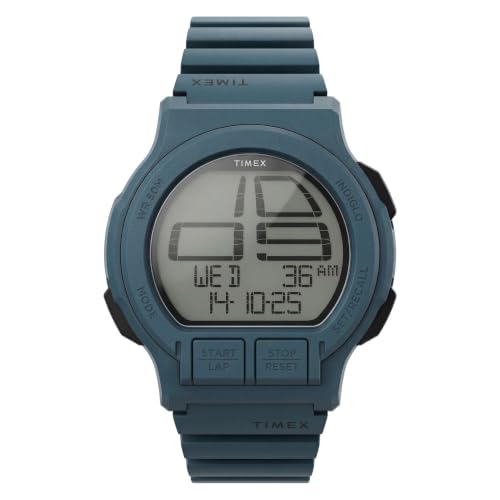 Montre numérique homme Timex lisible et robuste boîtier bleu 46 mm anti-choc