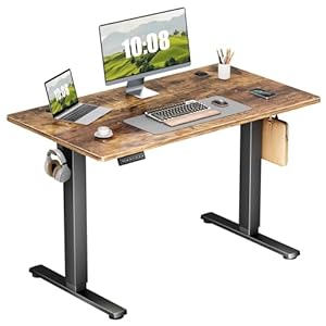 Sweetcrispy Electric Standing Desk – 40 x 24 inch Adjustable Height Sit to Stand Up Desk with Splice Board, Rising Home Office Computer Table with 2 Hook and Wire Hole for Work