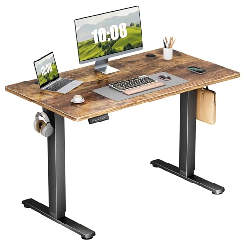 Sweetcrispy Electric Standing Desk – 40 x 24 inch Adjustable Height Sit to Stand Up Desk with Splice Board, Rising Home Office Computer Table with 2 Hook and Wire Hole for Work