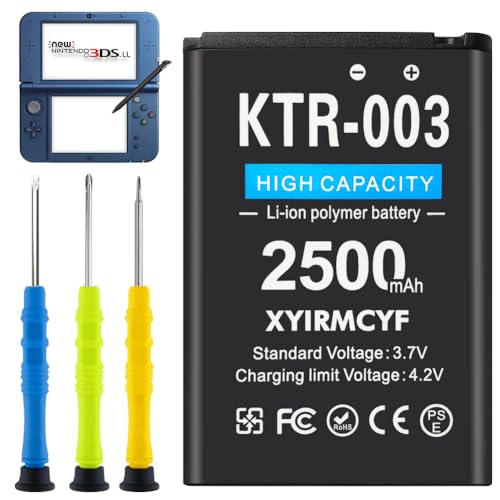 XYIRMCYF 2500mAh KTR-003 Battery, (2024 New Upgrade) High Capacity Battery Compatible with Nintendo New 3DS/KTR-003 Game Console-with Tool kit