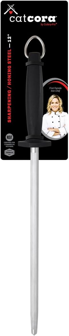 CatCora Knife Sharpening Honing Steel, Professional German Steel For Sharpening and Touching Up Knives, Ergonomic Handle, Non-Slip Base