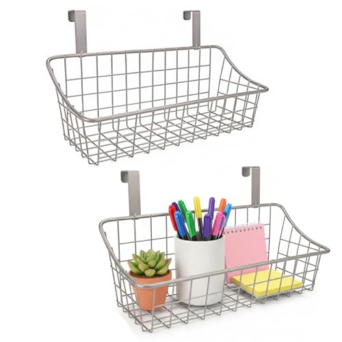Image of LeleCAT Basket with hook Grid Storage Basket,Hang it behind a door or on a railing,Over the Cabinet Door,Champagne Gray,2 Pack