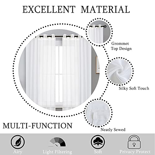 Randall Snow White Linen Sheer Curtain Panel Sets Of 2 With Eyelets Open Weave Faux Linen Window Treatment For Living Room Bedroom Farmhouse, Elegant Nickel Grommet Top-54X84 Inch #TOP6