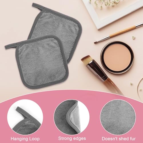Puomue Makeup Remover Cloth 12 Pack, Ultra Soft and Reusable Microfiber Makeup Remover Towels for All Skin Types, Perfect Face Towels for Women, 6 Inch X 6 Inch, Grey