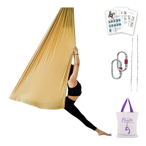 Image of F.Life Aerial Silk Yoga Hammock & Swing for yoga Inversion,Strength training,starter hardware kit