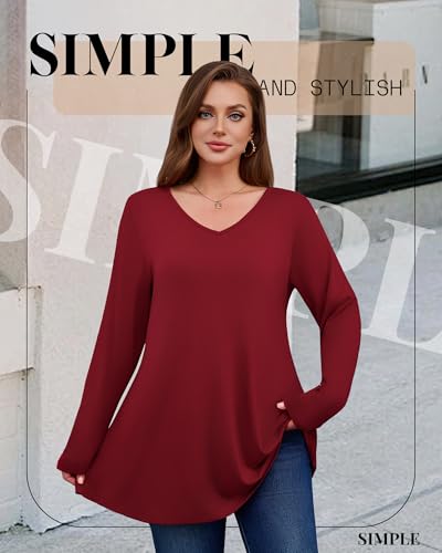 3 Pack Women's Plus Size Tunic Tops Cotton V Neck Long Sleeve Shirts Loose Fit Casual Flowy Tees with Leggings3