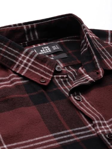 Image of THE BEAR HOUSE Men's Cotton Slim Brown Checks Casual Shirt | L |TBH-Walnut-BR-L |