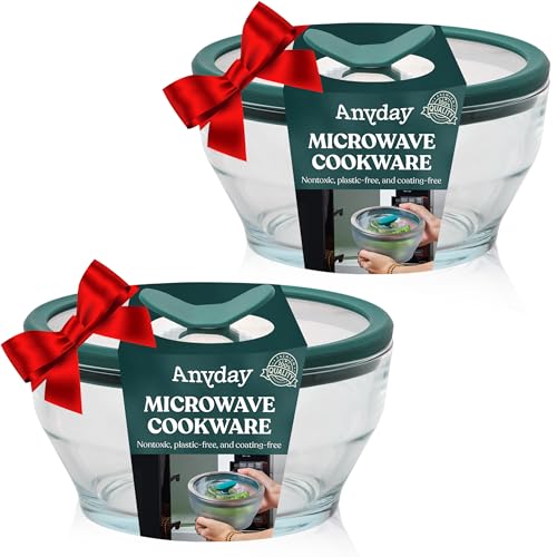 Image of Anyday 2-Pack (4-Cup Deep) Glass Food Storage with Glass Lids | Plastic-Free Meal Prep & Microwave Cookware | Stackable Airtight Storage Container with Vented Lid for Microwave-Safe Reheating