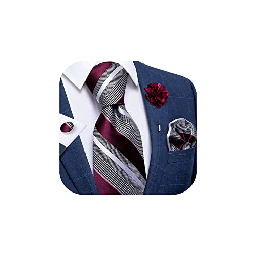 DiBanGu Silk Tie Woven Handkerchief Men's Necktie and Lapel Pin Brooch Set Paisley Plaid Solid Floral