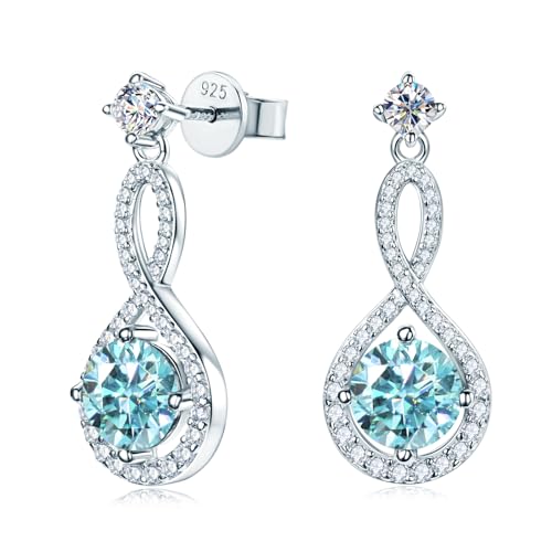 AINUOSHI Infinity Earrings Blue Moissanite Drop Earrings for Women 925 Sterling Silver 2CT Moissanite Round Cut D Color VVS1 Clarity Dangle Earring Dainty Jewelry Gifts