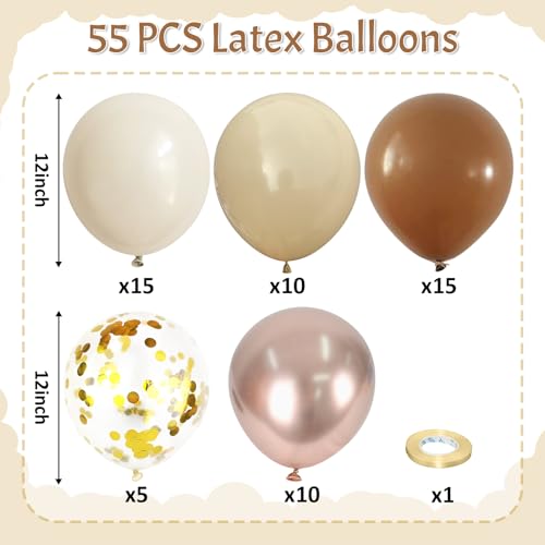 Image of Brown Gold Balloons, 55PCS Beige Metallic Gold Confetti Fall Party Balloons