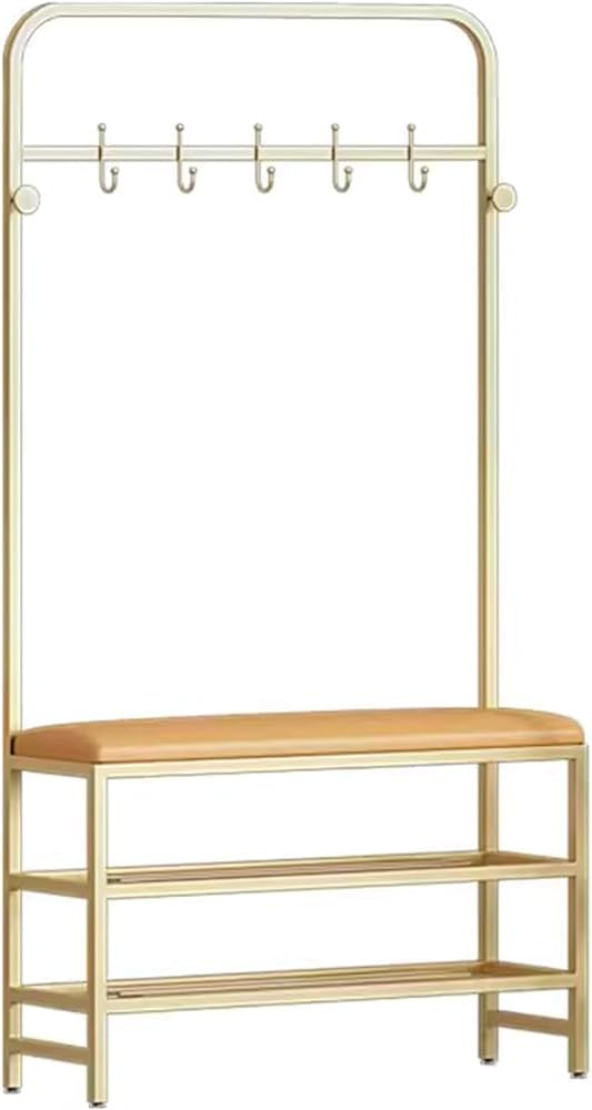 MSHGSKU Hall Tree With Storage Bench And Coat Rack, Freestanding Shoe Storage Organizer With PU Leather Seat, Stable Metal Frame And Hooks For Entryway - Essential Organizer for Entryway Décor and S
