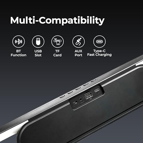 Image of Foxin Infinibar Portable Bluetooth Speaker, 20 Watts, Upto 10h Playtime, Dual Drivers + Radiators, Wireless Home Theatre Soundbar with Call Function, Bluetooth v5.3 | USB | mSD| AUX, TWS, RGB LED