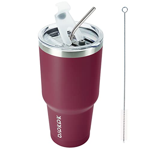 Image of BJPKPK 30 oz Tumbler with Lid and Straw, Insulated Stainless Steel Cup | Double Wall Vacuum, BPA Free, Leak Proof, Keeps Hot /Cold, Travel & Beach Ready, Car Holder Fit, Brick Red