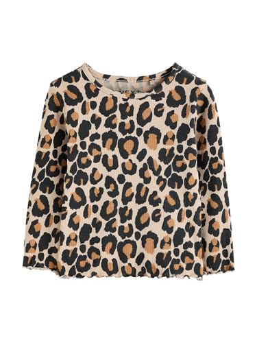 NEXT Mädchen Geripptes Langarmshirt mit hohem Baumwollanteil Animal Leopard Print 18 Monate