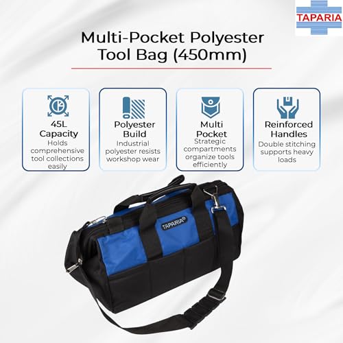 Image of Taparia Tool Bag (TB 18) Storage for all types of products, Water Resistant, Tear Resistant, Weather Proof, Durable, Spacious and Versatile for Professional and DIY, Warranty on Bag and Zip