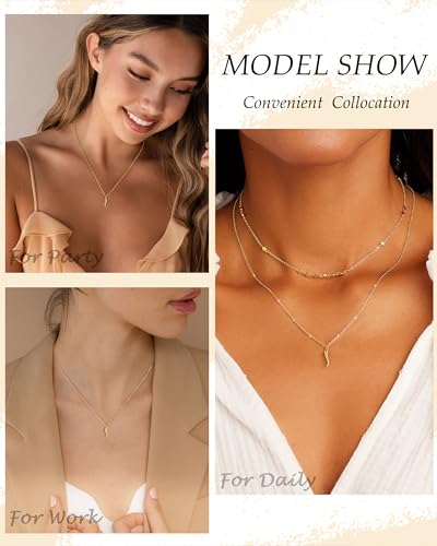 TOBENY Gold Necklace for Women Trendy 14K Gold Plated Dainty Bow Heart Cross Pendant Necklaces Cute Simple Pearl Diamond Paperclip Butterfly Italian Horn Choker Necklaces for Women Gift Jewelry3