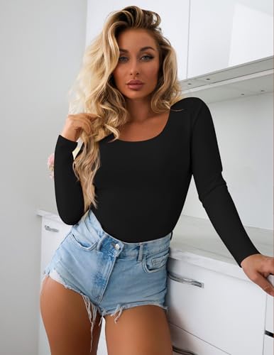 Ekouaer 2 Pack Long Sleeve Shirts for Womens Scoop Neck Tops Slim Fit Undershirts Basic Thermal Tee Shirt2