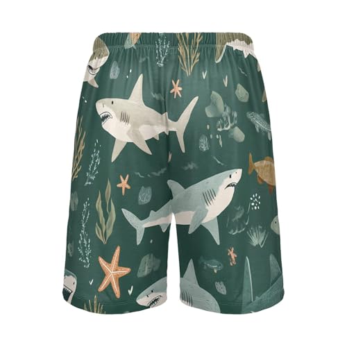 Shark Starfish Pattern Pajama Shorts for Mens Pjs Bottoms Sleep Shorts Lounge Wear Pajama Pants with Pocket2