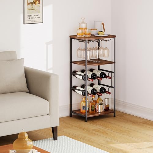 Dripex Weinregal, 5 Etagen Freistehendes Weinregal mit Glashalter und Tischplatte, Flaschenregal für 6 Flaschen… – Ansicht 6