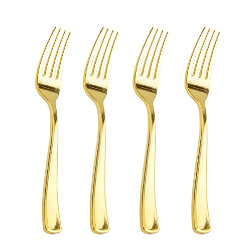 Liacere 200pcs Gold Plastic Forks - Heavyweight - 7.4 Inch Heavy Duty Forks - Gold Plastic Silverware Perfect For Parties & Weddings & Restaurants & New Year And Daily Using&Christmas&New Year