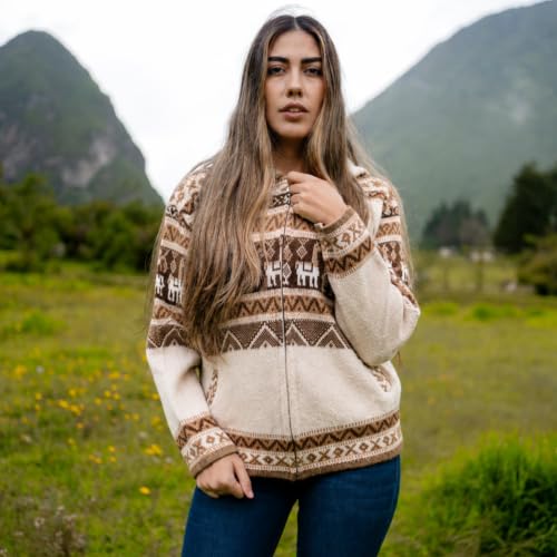 Image of Womens Alpaca Zip Up Hoodie Sweater - Soft Warm Knit Jacket with Hood - Boho Winter Cardigan for Women