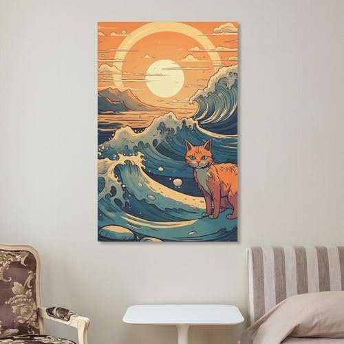 Toile imprimée chat de style anime déco murale grand format
